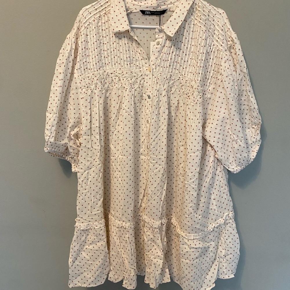 Zara Cream Blouse with Small Brown Dot Print